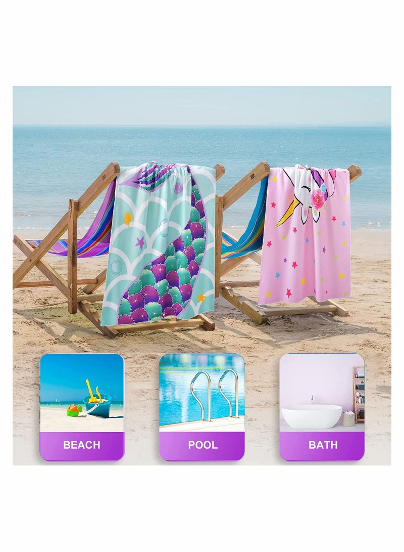 Kids Microfiber Beach Towel Large 150x70CM Cute Mermaid Lightweight Sand Free Fast Quick Dry Travel Pool Blanket Pefect for Children Gym Camping Yoga Outdoor Picnic - Image 4