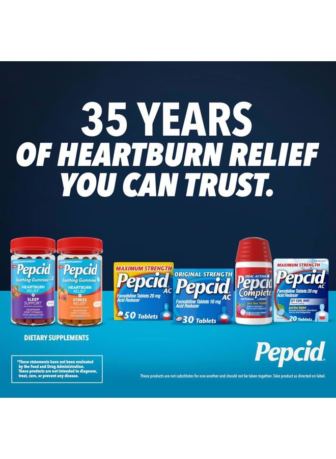 Pepcid مخفض حمض كامل + مضغوط مضاد للحموضة، 10 ملغ فاموتيدين، 800 ملغ كربونات الكالسيوم و 165 ملغ هيدروكسيد المغنيسيوم لكل قرص دواء للحموضة، مضغ مضاد للحموضة، بنكهة التوت، 70 حبة - Image 5