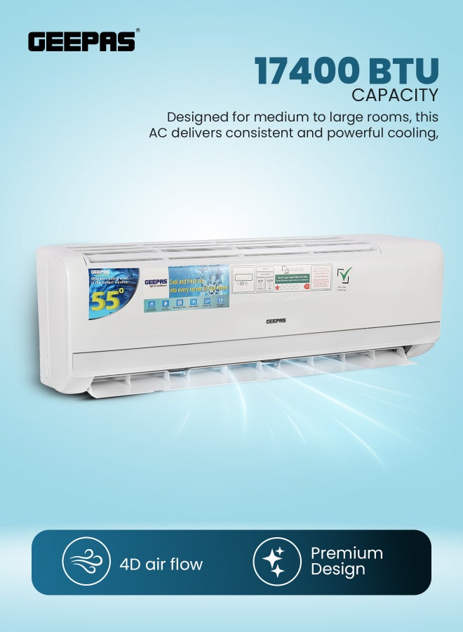 GEEPAS 1.5 Ton Split Type Inverter Air Conditioner | 10 Years Compressor Warranty | Fast Cooling, 4D Air Flow, Self Cleaning, Golden Fin Protection, R32 Refrigerant 2400 W GACS1828RCA white - Image 3