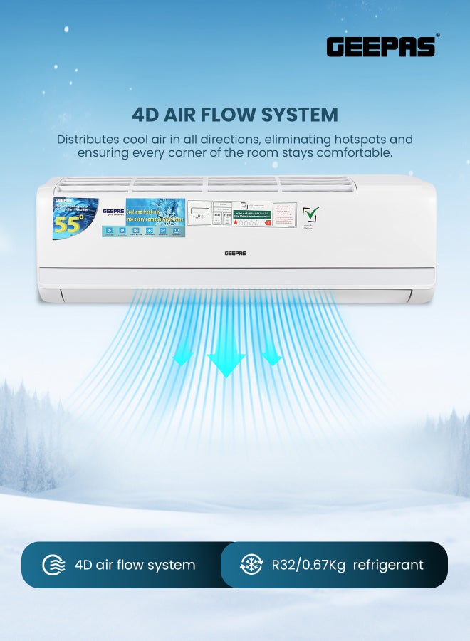 GEEPAS 1.5 Ton Split Type Inverter Air Conditioner | 10 Years Compressor Warranty | Fast Cooling, 4D Air Flow, Self Cleaning, Golden Fin Protection, R32 Refrigerant 2400 W GACS1828RCA white - Image 4
