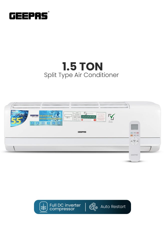 1.5 Ton Split Type Inverter Air Conditioner | 10 Years Compressor Warranty | Fast Cooling, 4D Air Flow, Self Cleaning, Golden Fin Protection, R32 Refrigerant 2400 W GACS1828RCA white