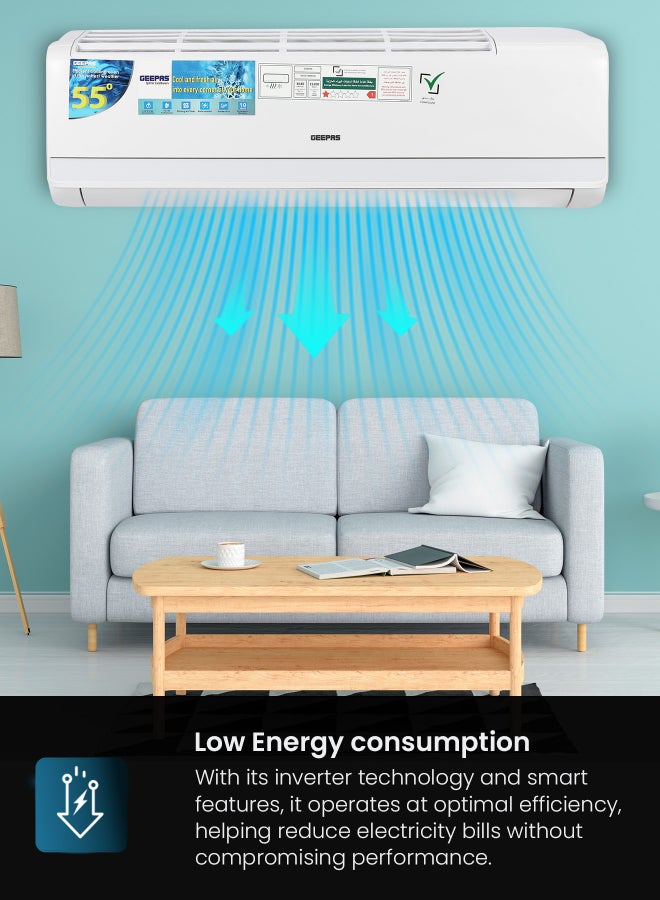 GEEPAS 1.5 Ton Split Type Inverter Air Conditioner | 10 Years Compressor Warranty | Fast Cooling, 4D Air Flow, Self Cleaning, Golden Fin Protection, R32 Refrigerant 2400 W GACS1828RCA white - Image 5