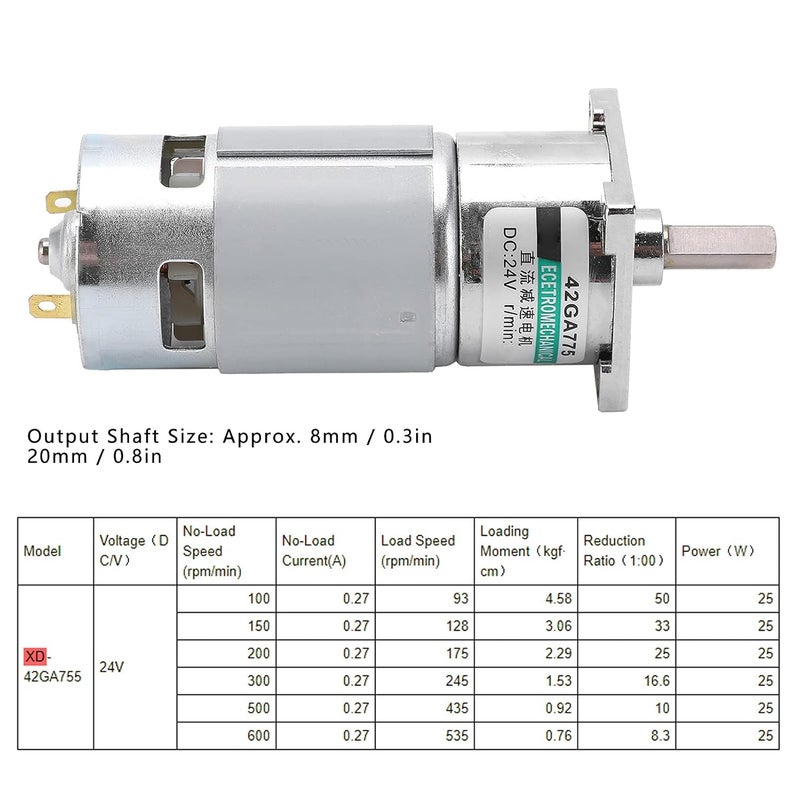 محرك تروس DC XD42GA755، محرك مغناطيس دائم بسرعة منخفضة مع تروس معدنية بالكامل، قابل للتحويل بين الدوران الاتجاهي العكسي (CW/CCW)، بجهد 24 فولت، مناسب للروبوتات والأتمتة (سرعة 100 دورة في الدقيقة). - Image 5