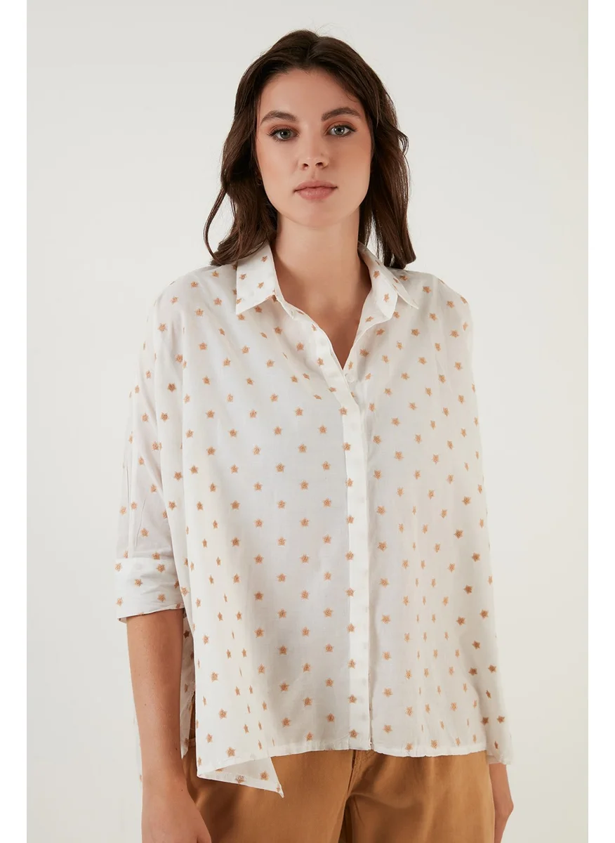 ليلا Oversize Fit Star Patterned Three Quarter Sleeve 100% Cotton Shirt Women's SHIRT 6058192