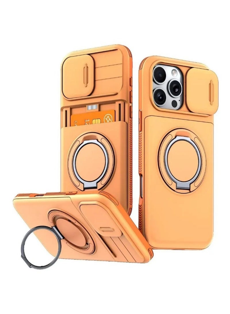 Shockproof iPhone  Case with Sliding Camera Cover, Hidden Card Slot & 360° Rotating Ring Holder - Image 1