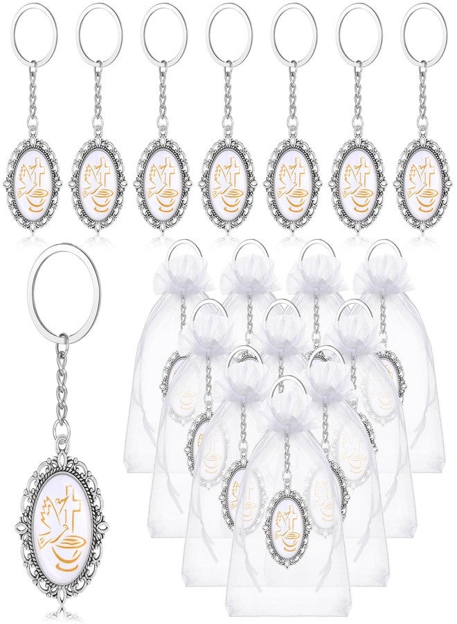 Landical 12 Pack Baptism Favors for Guests Dove Cross Keychains with Organza Bag Holy Spirit Gift for Baptism Party Favors Baby Shower Christening recuerdos para bautizo de niña - Image 1