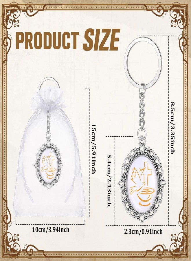 Landical 12 Pack Baptism Favors for Guests Dove Cross Keychains with Organza Bag Holy Spirit Gift for Baptism Party Favors Baby Shower Christening recuerdos para bautizo de niña - Image 2
