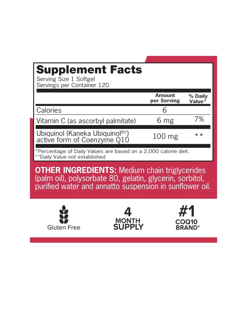 Qunol Mega COQ10 UBIQUINOL 100mg 120 Softgels - Image 2
