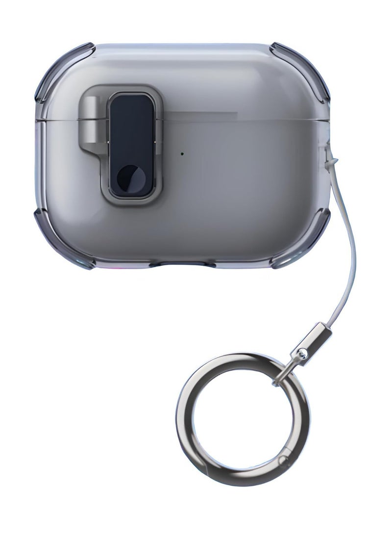 Case Compatible with AirPods 4 (2024) Cover Automatic Switch Lock, Clip Airpods 4th Generation Men Women, Shockproof Protective Hard Shell with Carabiner (Clear Black)