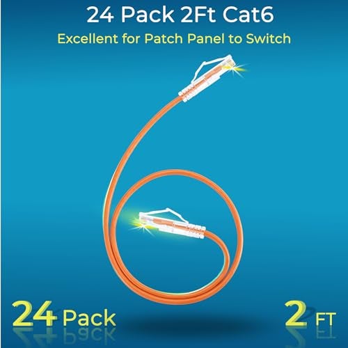 Rapink Slim Cat6/ Cat6a 2ft (24 Pack) Ethernet Patch Cable - 10G Support, Snagless, Flexible Orange - Image 2