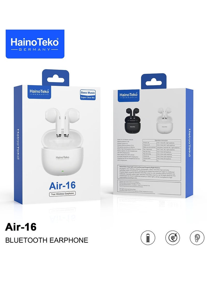 Haino Teko Air-16 True Wireless Earphones With Super Clear Mic and High Bass Sound Quaity Compatible With Android Mobiles and Tablets White - Image 4