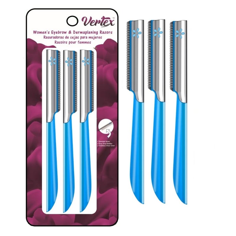 VERTEX Facial Razor Hair Removal - Dermaplaning Tool Peach Fuzz Remover Trimmer Women Remove Fine Hair Blue Eyebrow Razors Dermaplane Face Shavers Exfoliating Sensitive Skin Travel Essential - Image 1