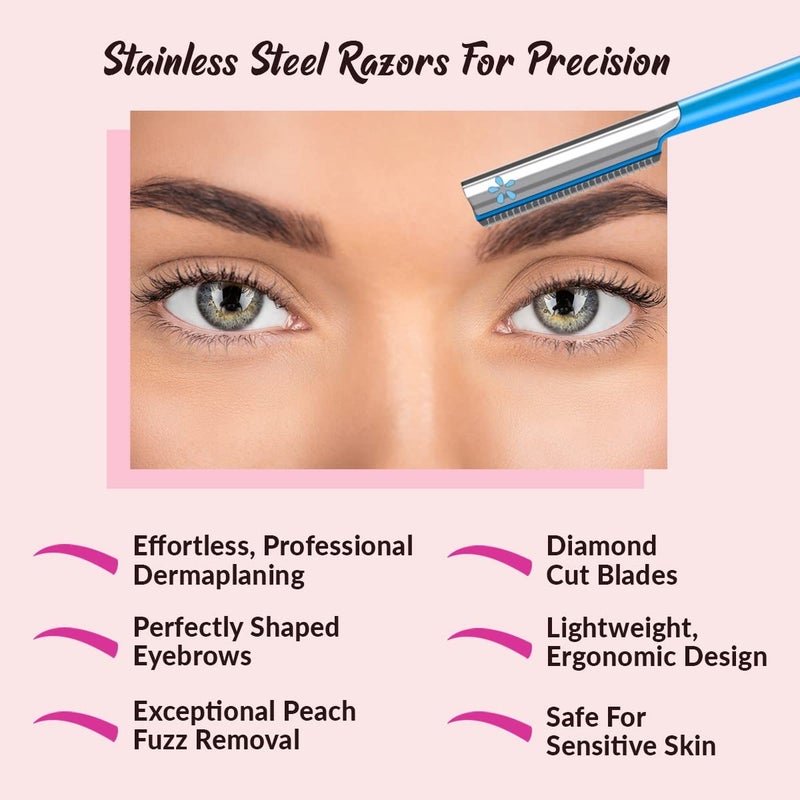 VERTEX Facial Razor Hair Removal - Dermaplaning Tool Peach Fuzz Remover Trimmer Women Remove Fine Hair Blue Eyebrow Razors Dermaplane Face Shavers Exfoliating Sensitive Skin Travel Essential - Image 5