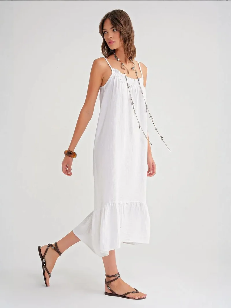 Mixray Mixray Midi Muslin Dress with Ruffle Detail