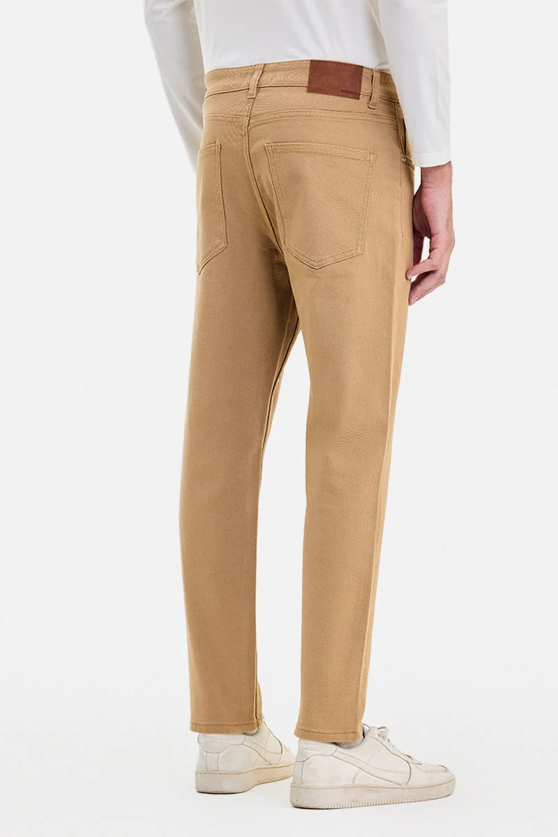 SNITCH Light Brown Light Brown Solid Tapered Casual Jeans for Men | Best Price UAE