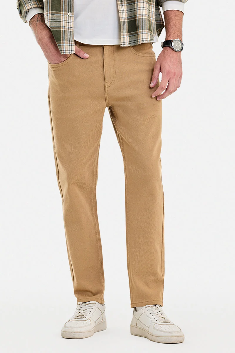 SNITCH Light Brown Solid Tapered Casual Jeans