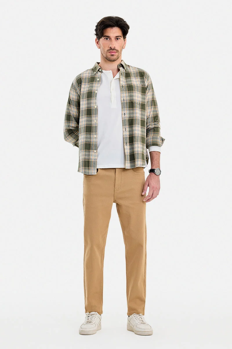 SNITCH Light Brown Solid Tapered Casual Jeans