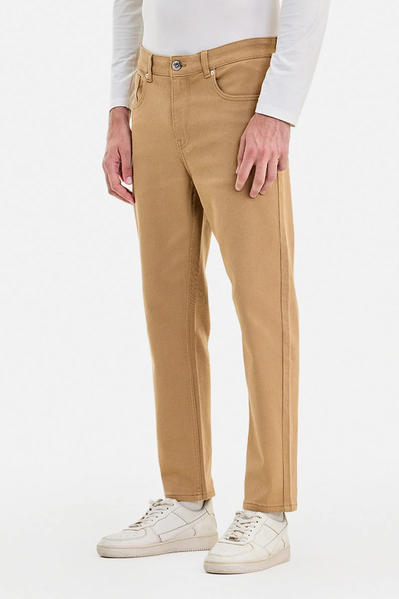 SNITCH Light Brown Light Brown Solid Tapered Casual Jeans for Men | Best Price UAE