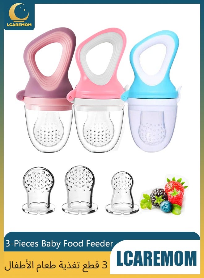 LCAREMOM 3-Pieces Baby Fresh Food Feeder with 3 Sizes Silicone Pouches, BPA Free Soft Teether, Fruit Teether Pacifiers in Appetite Stimulating Colors for Toddlers Infant  - Image 1
