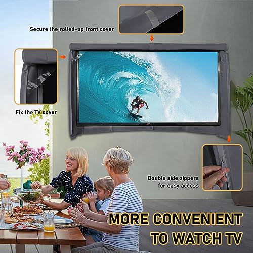 HOMEYA Outdoor TV Cover 52-55 Inches, 600D Heavy Duty Weatherproof TV Enclosure with Front Flap, Waterproof Zipper+Bottom Cover, for Outside LED LCD Flat Screen TVs-Cover Size 51''L x 30''H x 4.5" W - Image 4