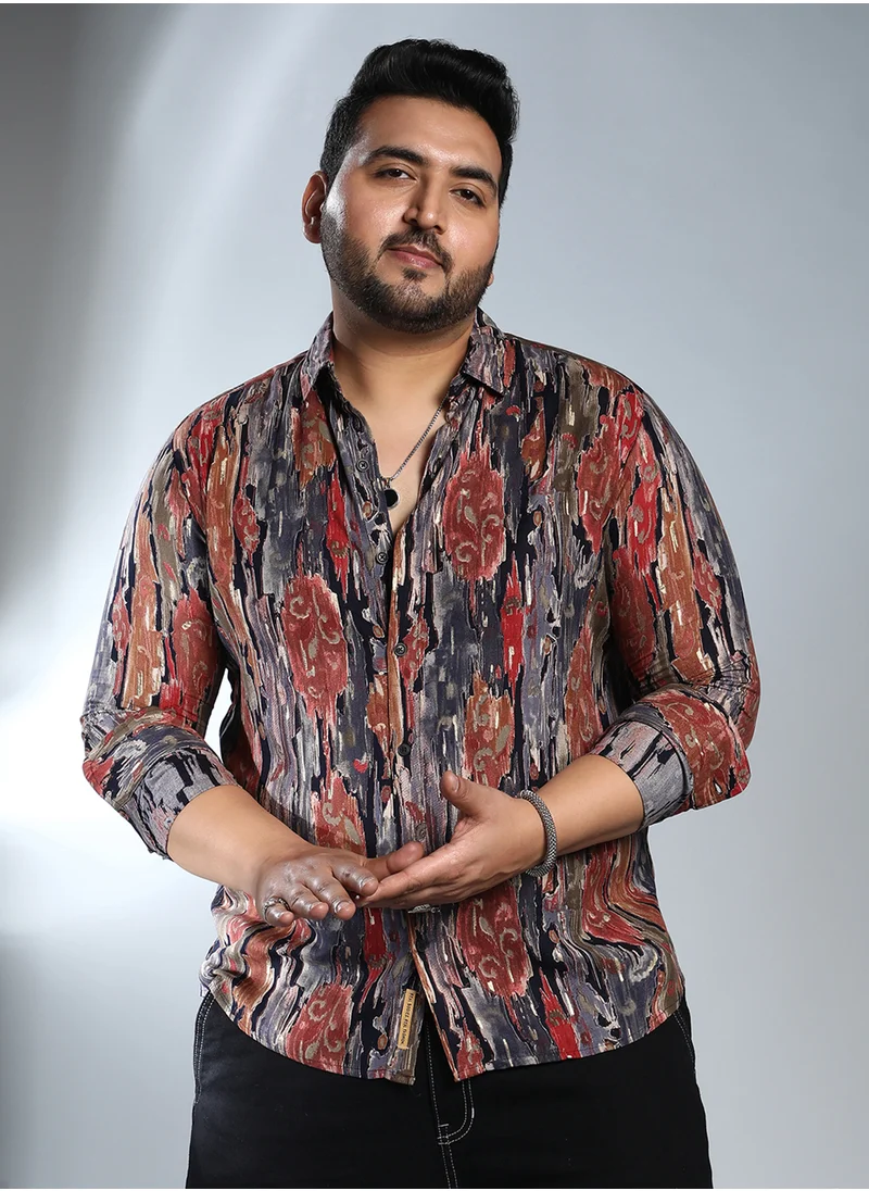 انستافاب بلس Instafab Plus Men's Multicolour Tarnished Foliage Shirt For Casual Wear | Spread Collar | Long Cuffed Sleeves | Button Closure | Plus Size Shirt Crafted With Comfort Fit For Everyday Wear