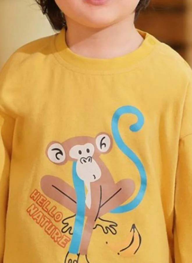 يونيكي Yellow Printed Long Sleeve Crew Neck T-Shirt
