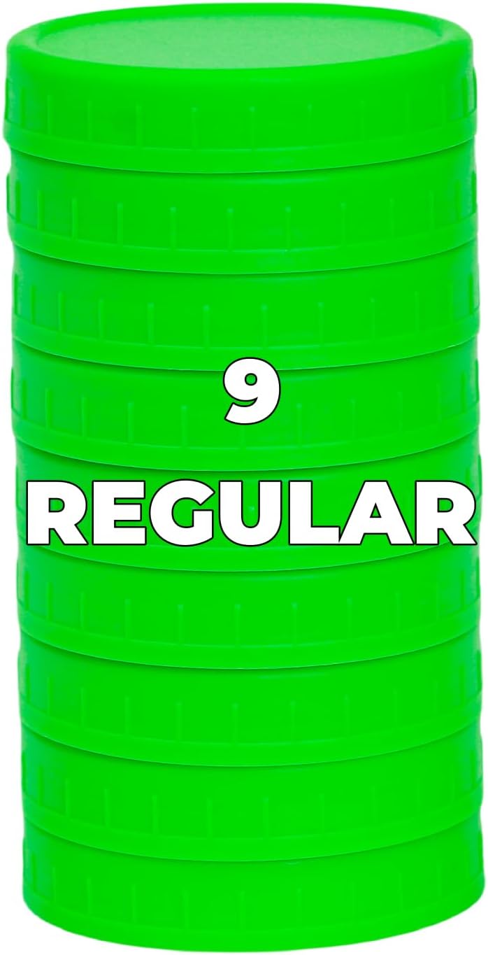 Bedgeta 9 Regular Mouth Mason Jar Lids with Silicone Ring,Thickened Leak-proof Lids Fit Ball,Kerr and More, 9 Green Plastic, 70mm(Green) - Image 1