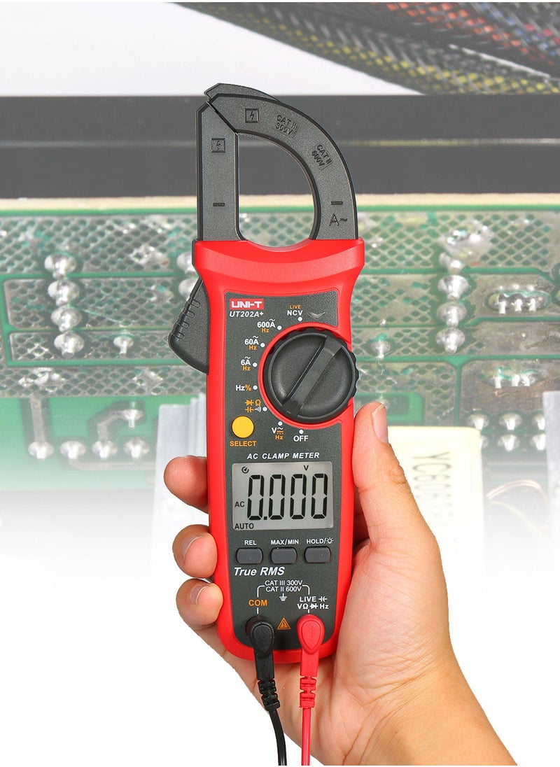 UNI-T - UT202A+ 6000 Counts Digital Clamp Meter True RMS Multimeter Clamp Ammeter Voltage Meter NCV Test Universal Meter Tester AC Current Clamp Tester Measuring Relative Value Capacitance Frequency Duty Cycl - Image 1
