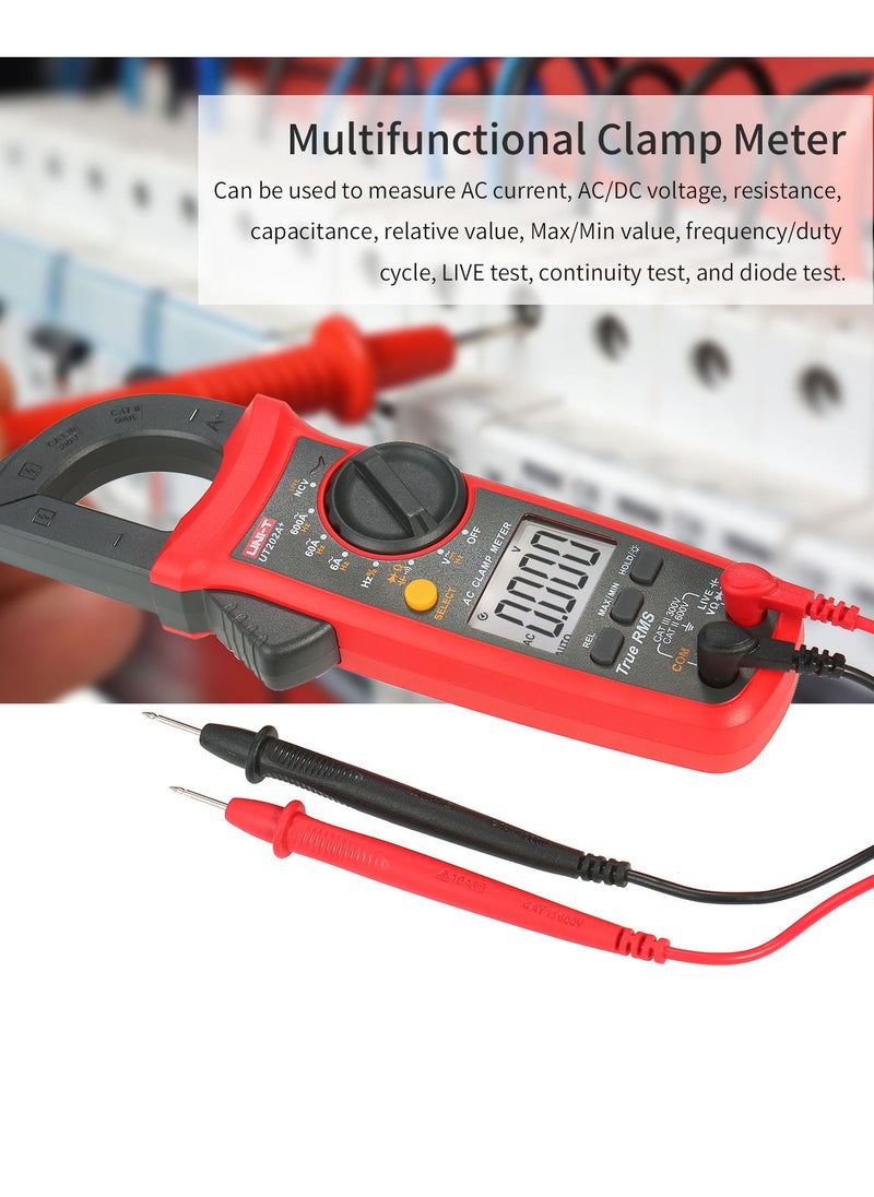 UNI-T - UT202A+ 6000 Counts Digital Clamp Meter True RMS Multimeter Clamp Ammeter Voltage Meter NCV Test Universal Meter Tester AC Current Clamp Tester Measuring Relative Value Capacitance Frequency Duty Cycl - Image 1