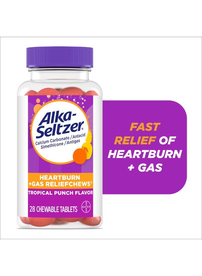 Alka-Seltzer Heartburn + Gas ReliefChews - Relief of Heartburn, Gas, Acid Indigestion, and Sour Stomach - Tropical Punch Flavors - 28 Count - Image 1
