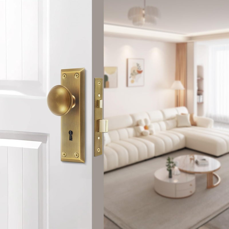 Newliplace Mortise Lock Set For Interior Door  Vintage Antique Brass Door Knobs With Lock And Skeleton Key  Replacing Old Style Doors - Image 5