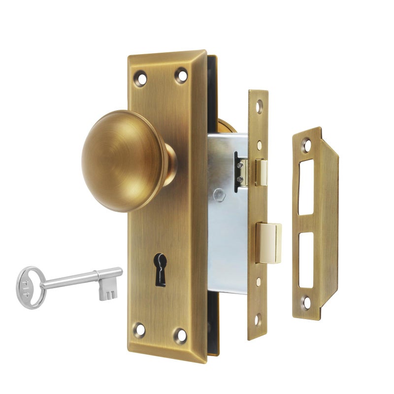 Newliplace Mortise Lock Set For Interior Door  Vintage Antique Brass Door Knobs With Lock And Skeleton Key  Replacing Old Style Doors - Image 1