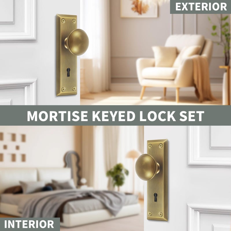Newliplace Mortise Lock Set For Interior Door  Vintage Antique Brass Door Knobs With Lock And Skeleton Key  Replacing Old Style Doors - Image 4