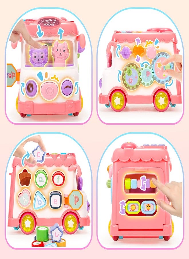 AmiDear Baby Gift for 1-2 Year Old Girl, 10-in-1 Montessori Toys Bus for Baby 6-12-18 Months+, Educational Musical Sensory Learning Toddler Toys Age 1-2, First Christmas and Birthday Gifts Pink - Image 3