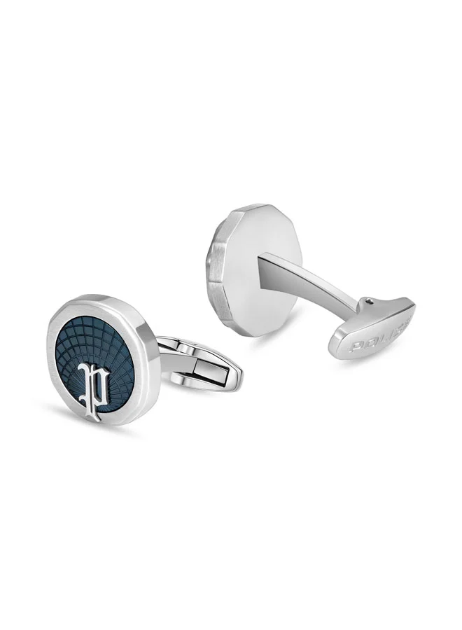 POLICE Horizon Silver & Grey P Logo Rim Cufflinks for Men