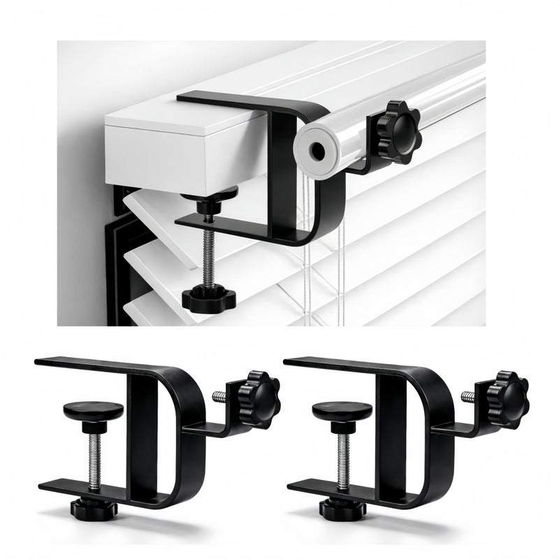onneka Drill-Free Curtain Rod Bracket Set, 0.8-2.3 Inch Track, Tool-Free Installation with Guide and Magnetic Buckle - Black, 2PC (Black-2PCS) - Image 1