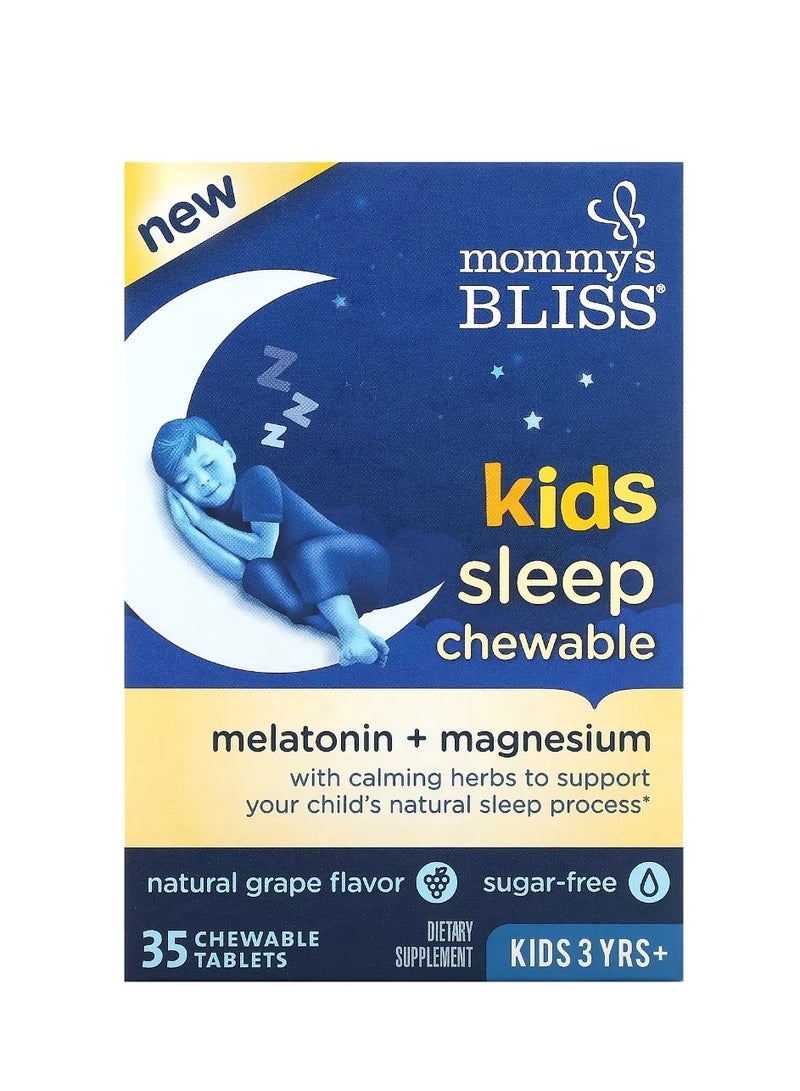 Mommy's Bliss Kids Sleep Chewable Melatonin + Magnesium Kids 3 Yrs+ Natural Grape 35 Chewable Tablets - Image 1