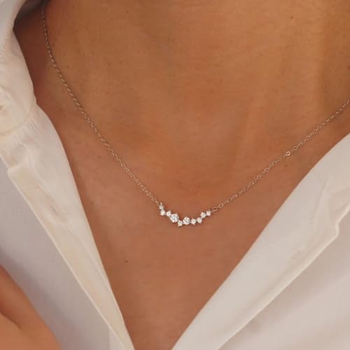 Tasiso Silver Necklaces for Women, Dainty Diamond Necklace 14k Silver Plated Prom Necklace Simple CZ Wedding Necklaces for Women Trendy Everyday Jewelry Gifts - Image 2