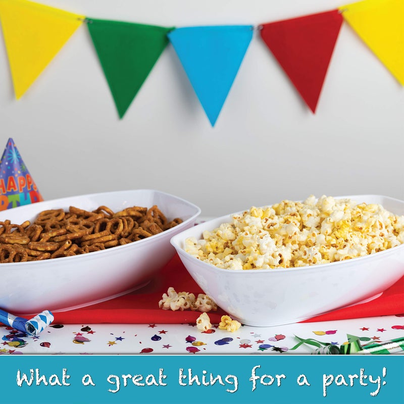 PLASTICPRO Disposable Oval Serving Bowls, Party Snack or Salad Bowl, 72-Ounce, Plastic (4, WHITE BOWLS) - Image 2