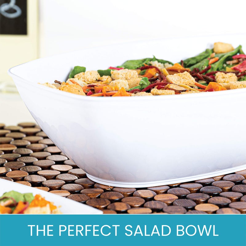 PLASTICPRO Disposable Oval Serving Bowls, Party Snack or Salad Bowl, 72-Ounce, Plastic (4, WHITE BOWLS) - Image 3