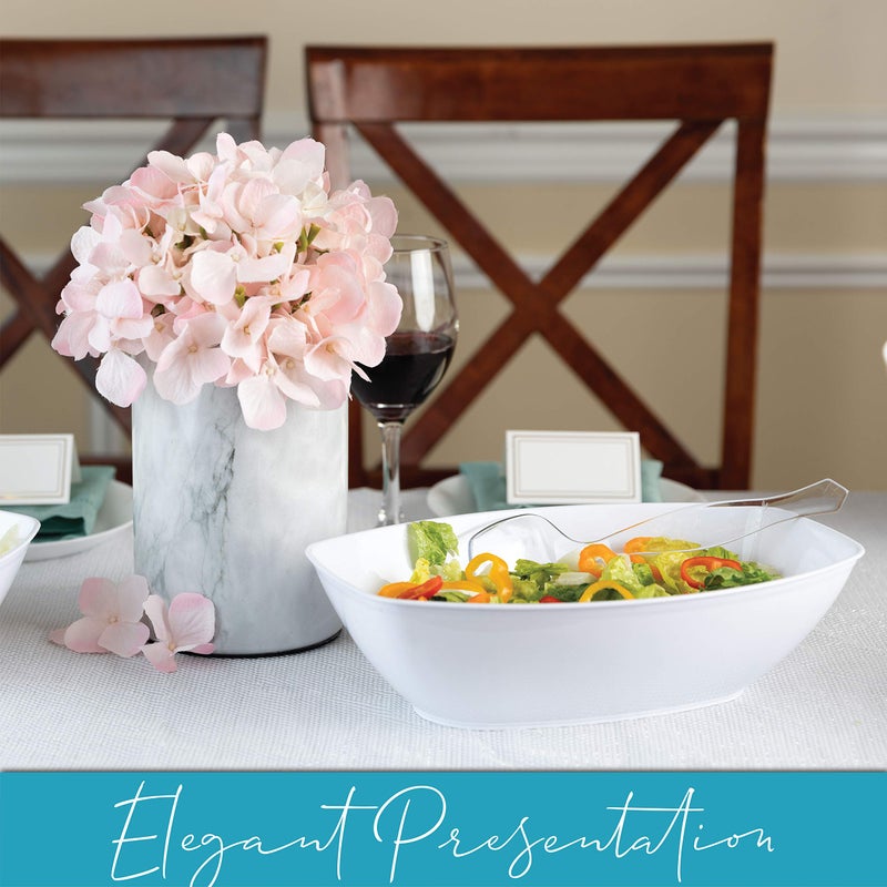 PLASTICPRO Disposable Oval Serving Bowls, Party Snack or Salad Bowl, 72-Ounce, Plastic (4, WHITE BOWLS) - Image 4