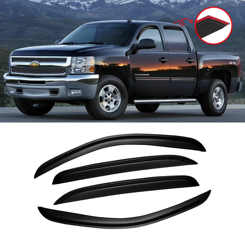 Window Visor for 20072013 Chevy Silverado 1500 GMC Sierra 1500 AvalancheSuburban Crew Cab Rain Guards Vent Deflector Shade Dark Smoke 0714 SilveradoSierra 2500 3500HD 0714 Yukon XL TapeOn