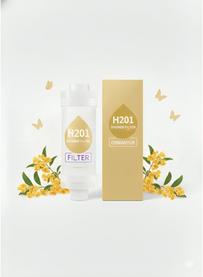 H201 OSMARTHUS Shower Filter - Powered by Vitamin C - Water Purifier with Triple Technology - Ideal Shower Head Filter for Treating Dry Skin and Hair Loss