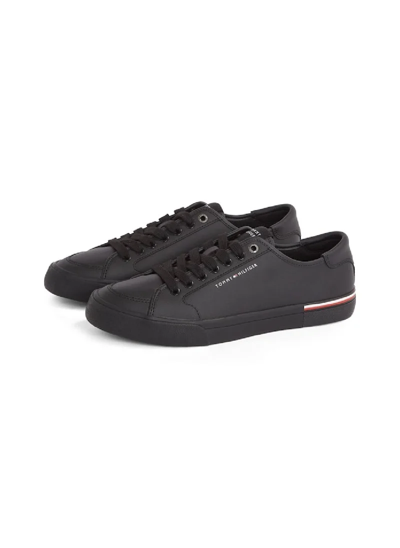 TOMMY HILFIGER Men's Debossed Logo Trainers - Leather, Black