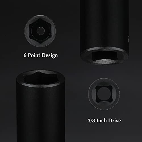 EMENTOL 49PCS 3/8" Drive Impact Socket Set, (5/16"-3/4", 8mm-22mm), SAE/Metric, Deep & Shallow CR-V, 6-Point Impact Socket Set, Impact Extension Bars, Reducer, Universal Joint - Image 4