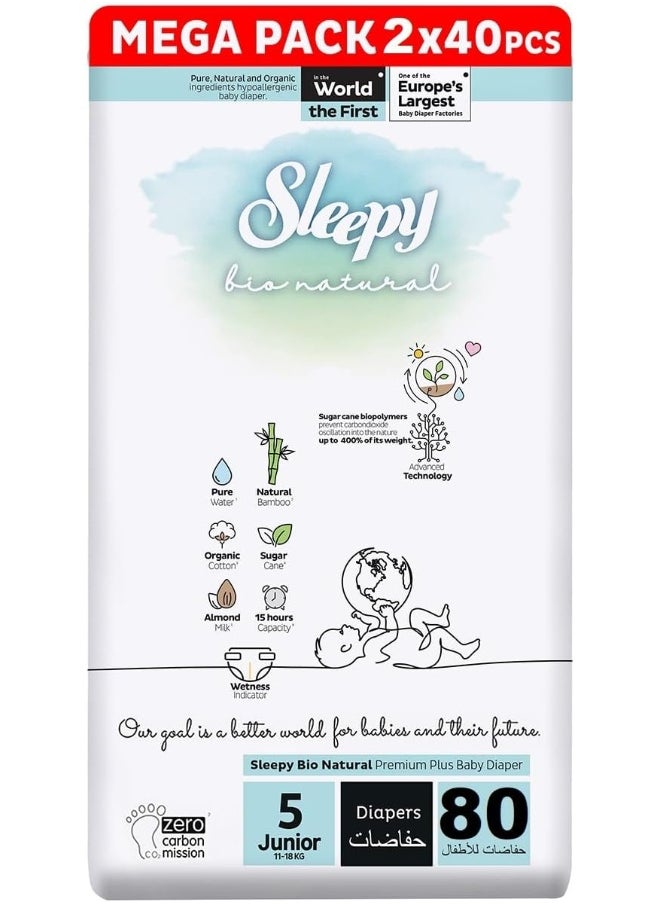 Sleepy Pack Of 80 Baby Bio Natural Premium Size 5 Diapers, 2 X 40 Pieces  - Image 1