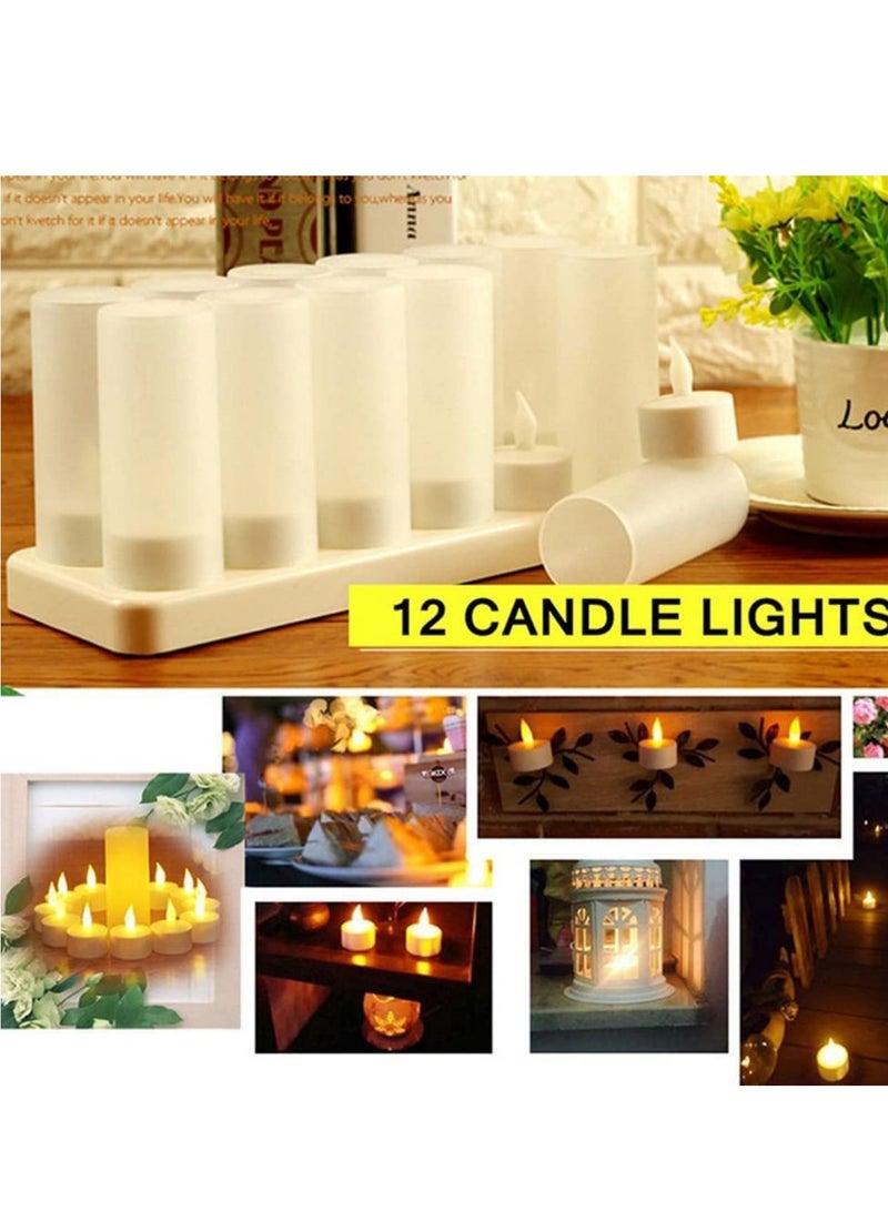 SYOSI Rechargeable Tealights with Charging Base, 12pcs Flameless Flickering LED Battery Candles with Frosted Cup, Realistic Warm Yellow Decorative Lights for Valen tines Home Table Decor - Image 4