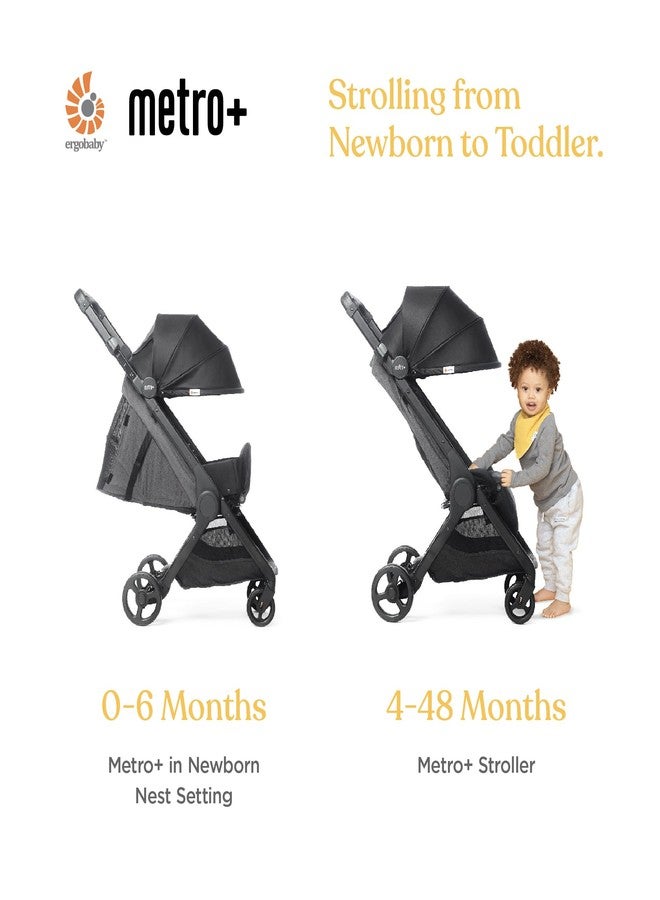 Ergobaby Metro+ Compact Baby Stroller, Lightweight Umbrella Stroller Folds Down for Overhead Airplane Storage (Carries up to 50 lbs), Car Seat Compatible, Black - Image 2