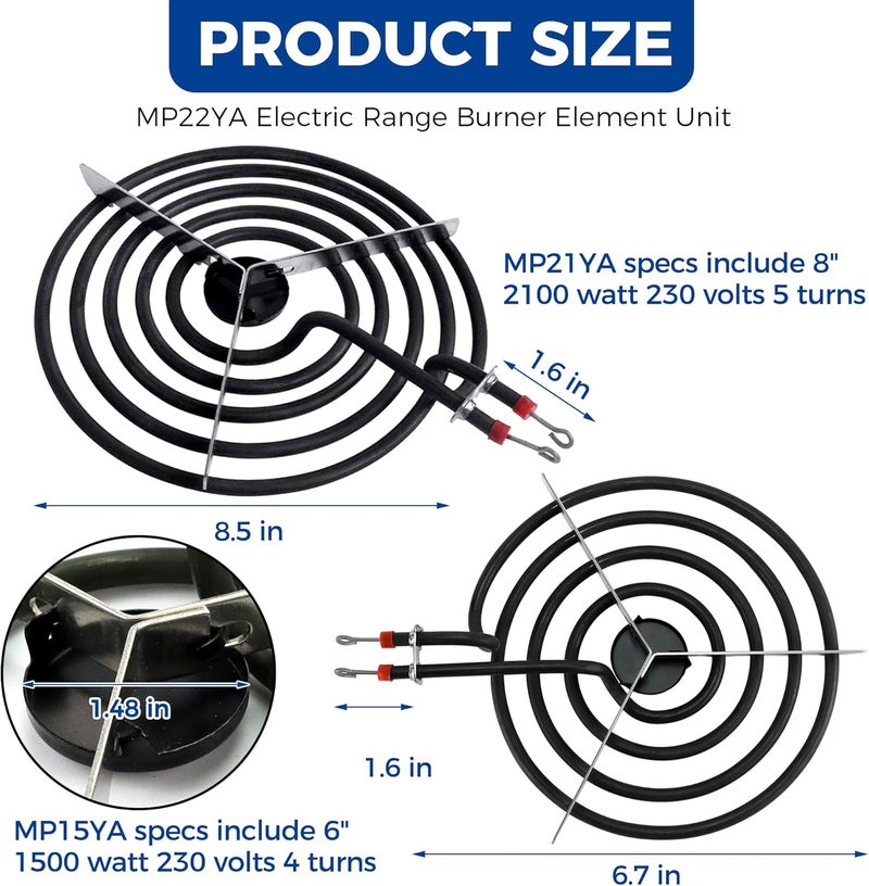 Romalon Electric Range Burner Element MP22YA Unit Set,2 pcs MP15YA 6'',2 pcs MP21YA 8'',4pcs 330031 Range Burner Receptacle kit.Replacement for Ranges/Stoves - Image 2