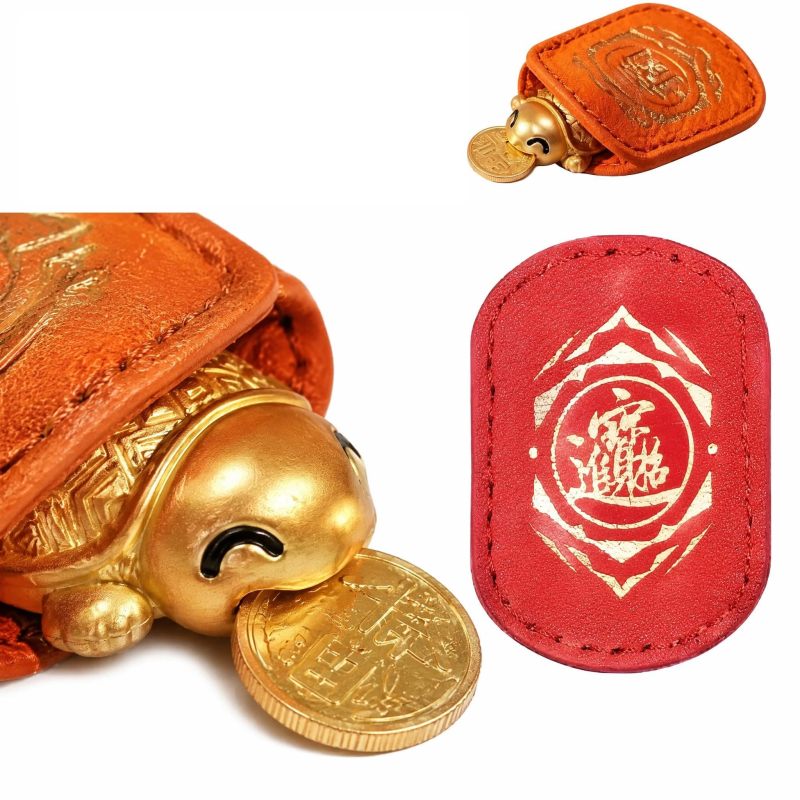 Gold Turtle Charm: 1.57 X 1.18 X 0.59 Inches Zinc Alloy With Electroplated Gold Finish - Intricate Shell Design Coin-Biting Turtle For Wallet Purse Desk Decor & Daily Carry - Image 1